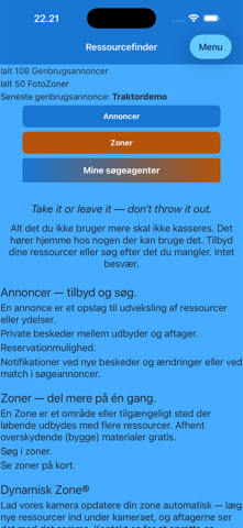 Startsiden i Ressourcefinder på iPhone