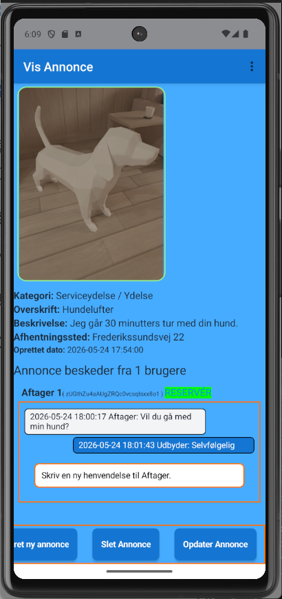 En annonce med chat mellem udbyder og aftager