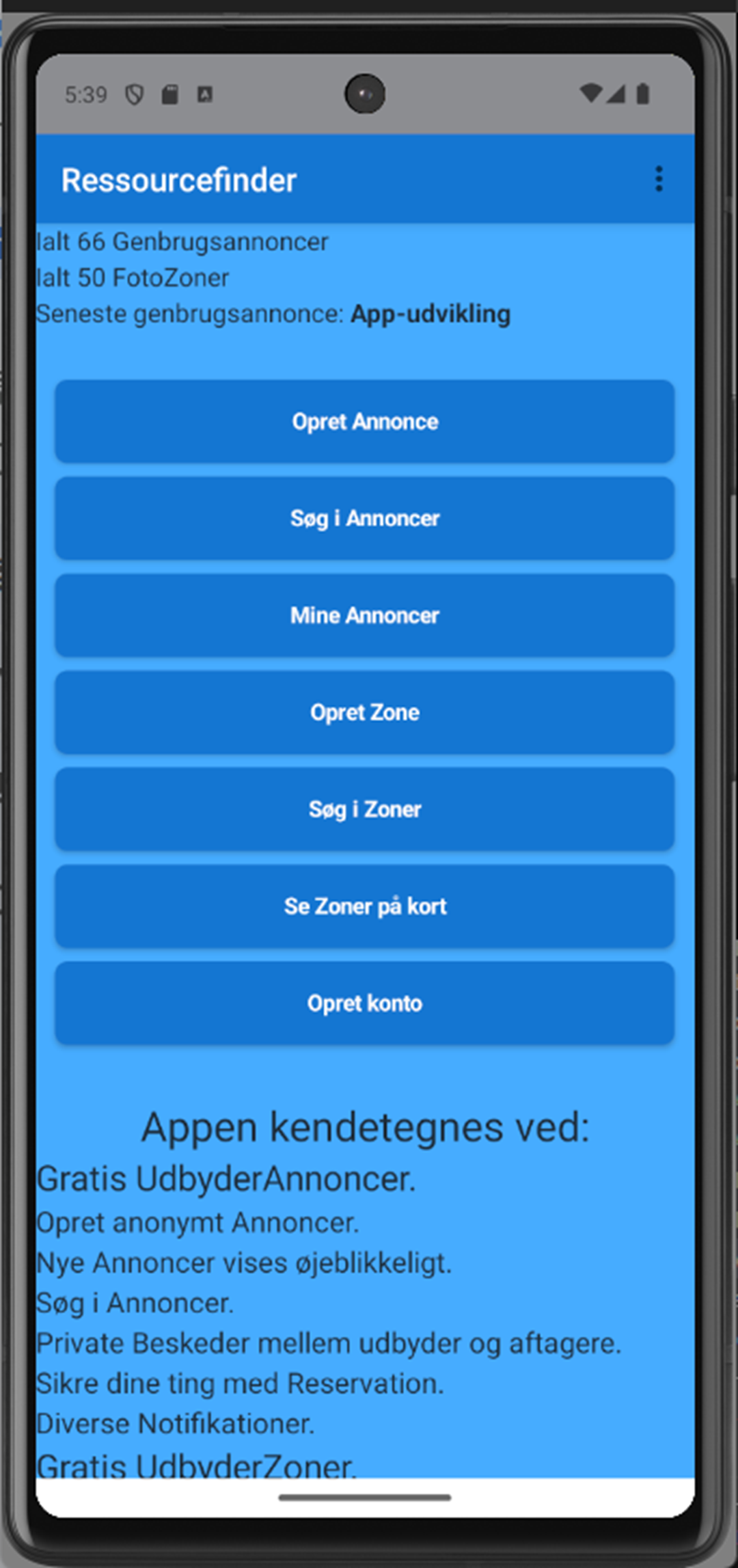 Startsiden i Ressourcefinder